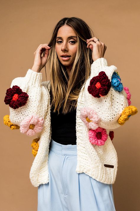 Spring Energy, Dressed In Lala, Hand Knit Cardigan, Cardigan Design, Knitted Flowers, Chunky Cardigan, Oversize Knit, Hopes And Dreams, Fashion Wishlist