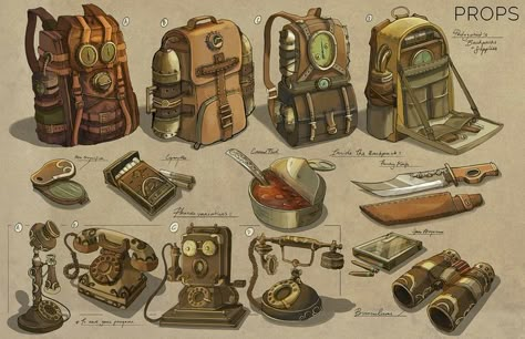 Fantasy Props Art, Fantasy Bag Concept Art, Fzd Design, Adventure Concept Art, Artificer Aesthetic, Feng Zhu Design, Feng Zhu, Props Design, 3d Karakter