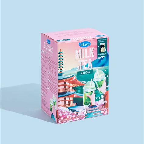 Artistic Packaging Design Illustrations Example Matcha Milk Tea, Current Graphic Design Trends, City Night Lights, Packaging Dielines, Taiwan Tea, Illustration Example, Matcha Milk, Tea Packaging Design, Milk Packaging