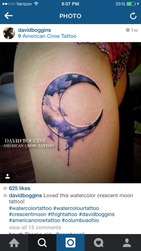 Watercolor moon tattoo Crescent Moon Tattoo Meaning, Watercolour Moon, Watercolour Tattoo, Watercolour Tattoos, Tattoos Traditional, Tattoo Moon, American Crow, Moon Tattoos, Crescent Moon Tattoo