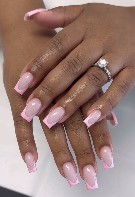 Pink French Tip Nails With Pink Base, Girly Acrylic Nails French Tip, Nails Light Pink French Tip, French Nails Rosa, Rosa French Nails, Pink Nails Simple, French Rosa, Neutral Nails Acrylic, Kylie Nails