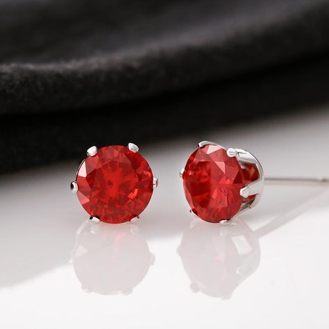 Red Studs, Stud Style, Solitaire Studs, Cubic Zirconia Earrings, Red Earrings, Zirconia Earrings, Gold Dipped, Red Crystals, Gull