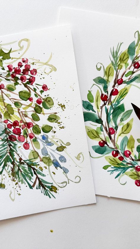 Artist/ teacher/ illustrator | 5 minute EASY metallic Watercolor Christmas cards are up in my YouTube channel today! This is the perfect craft to do with your kids!! So... | Instagram Watch Watercolor, Watercolor Christmas Cards Diy, Easy Christmas Tree, Metallic Watercolor, Tree Tutorial, Happy Painting, Sketchbook Illustration, Card Making Tips, Watercolor Christmas Cards