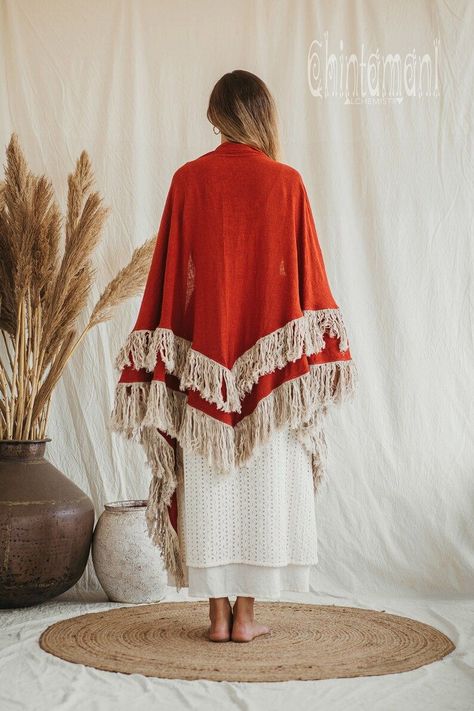 Ultimately bohemian Alma Libra Fringe Shawl is a beautiful accessory for chilly evenings. It is made of soft raw cotton and decorated with two rows of the signature Alma Libra collection linen fringe, so long, fluffy and unique. This wrap shawl is quite easy to style – just through it around you neck, and the boho chic look is ready. Hippie Clothing, Red Ochre, Fringe Shawl, Natural Clothing, Summer Scarf, Boho Fringe, Triangle Scarf, Wrap Shawl, Scarf Women