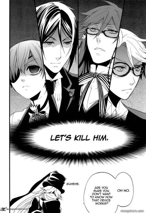 This part omfg🤣🤣🤣 their expressions are so priceless Black Butler Comics, Black Butler Meme, Black Butler Funny, Black Butler Grell, Black Butler Sebastian, Black Butler Manga, Black Butler Characters, Black Butler 3, Sebastian Michaelis