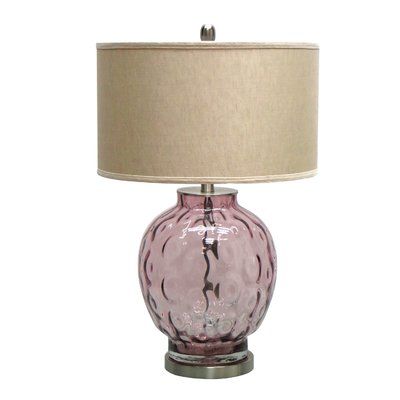 Jeco Inc. 24.5" Table Lamp Pink Table, Table Lamp Sets, Understated Elegance, Lamp Sets, Glass Table Lamp, Pink Glass, Fabric Shades, Drum Shade, Table Lamp Lighting