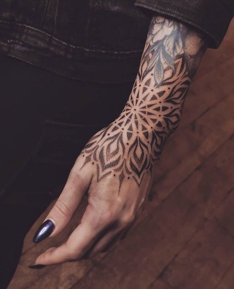 Mandala New Design, Sacred Geometry Arm Sleeve, Forearm Mandala Tattoo Design, Mexican Style Tattoos For Women, Geometric Wrist Tattoo, Mandala Sleeve Tattoo Women, Mandala Hand Tattoo For Women, Wrist Tattoo Mandala, Arm Mandala Tattoo