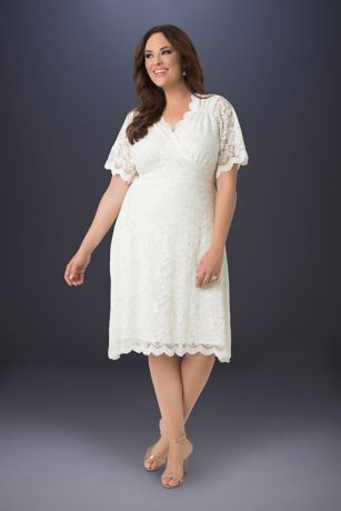 Graced with Love Plus Size Lace Wedding Dress | David's Bridal Flirty Wedding Dress, Plus Size Lace Wedding Dress, Wedding Dress Style, Informal Weddings, Davids Bridal Wedding Dresses, Plus Size Wedding Gowns, Love Plus, Plus Size Lace, Bridal Shower Dress