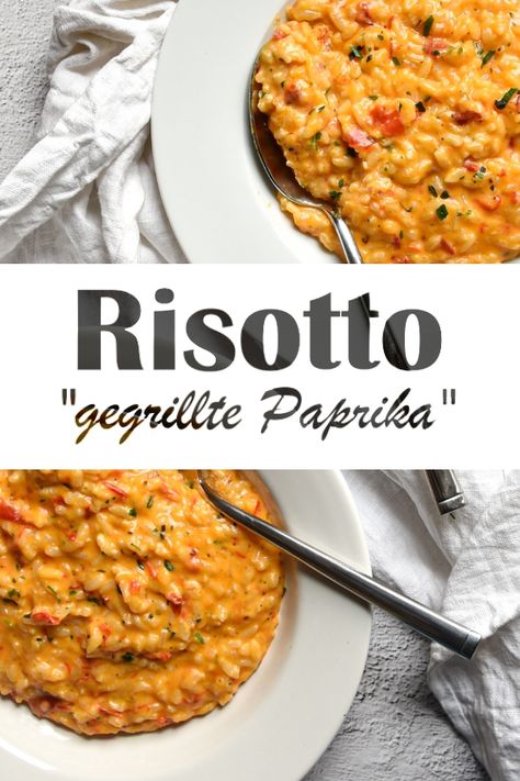 Risotto "gegrillte Paprika", mit gegrillten oder gerösteten Paprikaschoten aus dem Glas, ruck zuck Rezept aus dem Thermomix, vegetarisch, vegan möglich, Mittagessen, cremiges Paprika-Risotto, mit Chili wird es leicht pikant, auch sehr lecker Greek Diet, Grilled Peppers, Cooking Dinner, Gnocchi, Macaroni And Cheese, Feta, Diner, A Food, Chili