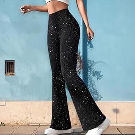 Women’s Sparkly Leggings Flare Bell Bottoms All Black Pants High Waisted Leggings. Size/Large. Color: Black With Sparkles. Osfa Waiste. (Stretchy Waist Band) Brand New. Brand: Shein. #Shein #Sheinwomen #Womensshein #Womensleggings #Bellbottoms Y2k Black Pants, Sparkly Leggings, Leggings Flare, Bell Bottom Trousers, Races Style, Jumpsuits Women, Textured Leggings, Cut Out Leggings, Metallic Pants