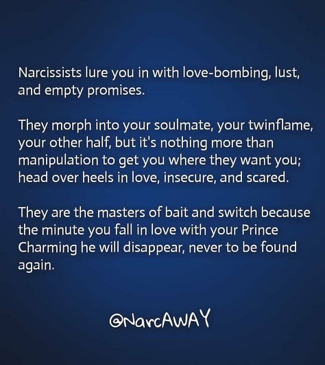 𝗡𝗮𝗿𝗰𝗔𝗪𝗔𝗬 🍁 on Instagram: “Did you get tricked with narcissists bait and switch tactic? #narcissist #narcissisticpersonalitydisorder #narcissisticabuse #narcissism…” Narcissistic Husband, Empty Promises, Cheating Quotes, Bait And Switch, Narcissistic Behavior, Narcissism, Twin Flame, Soulmate, Cool Words