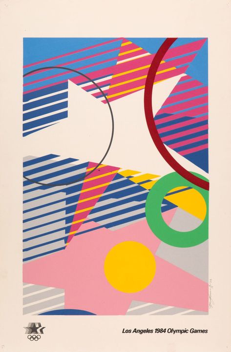 Los Angeles 1984 Olympic Games poster by Kevin Hosmann | CalArts Poster Archive Olympics Graphics, 1984 Olympics, Olympic Party, Retro Sports, Retro Sport, Summer Games, Album Cover Art, Environmental Graphics, Summer Olympics