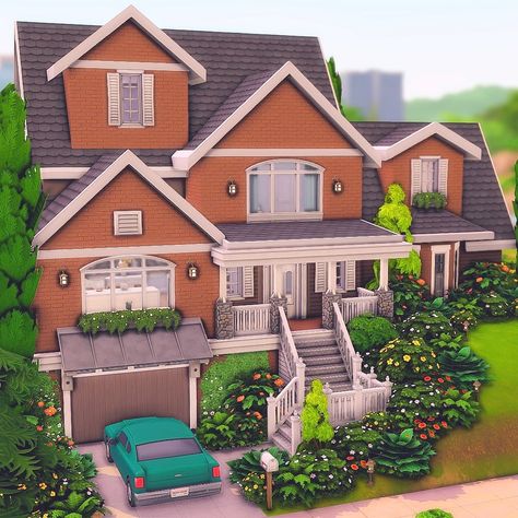 🔹Name: Split-Level 🔹Cost: 126,046 🔹4 bedroom/3 bathroom 🔹Paintings: Juwels64 🔹Packs: Multiple 🔹Other- bb.moveobjects, red shelf. (I never use CC in my builds) Sims 4 Split Level House, Sims 4 Suburban House, No Cc Sims, Sims 4 Family House, Split Level Exterior, Bathroom Paintings, Multi Storey Building, Sims Inspiration, Sims 4 Family