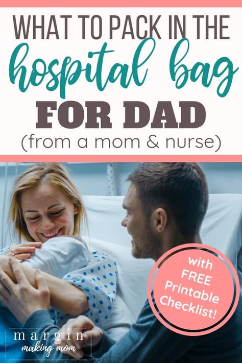 Wondering what to pack in a hospital bag for dad? When you're preparing for your birth, consider these items on my checklist for the dad-to-be. They don't need much, but having a few essentials on hand can be super helpful! #maternity Dads Hospital Bag Packing Lists, Dad Hospital Bag Checklist, Hospital Bag For Dad, Dad Hospital Bag, Birth Hospital Bag, Birth Hospital, Checklist Ideas, Hospital Bag For Mom To Be, Packing Hospital Bag