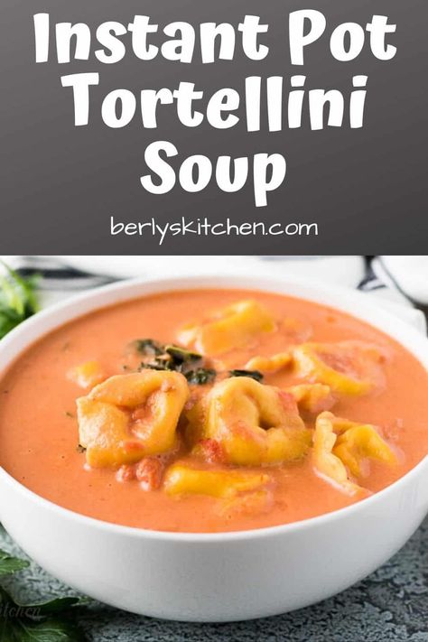 Craving a simple delicious soup? Then try our Instant Pot creamy tortellini soup. Cheese stuffed tortellinis cooked in a rich tomato broth! #berlyskitchen Tuscan Tortellini Soup, Tuscan Tortellini, How To Make Tortellini, Soup Cheese, Cheese Tortellini Soup, Creamy Tortellini, Creamy Tortellini Soup, Slow Cooker Creamy Chicken, Tomato Tortellini Soup