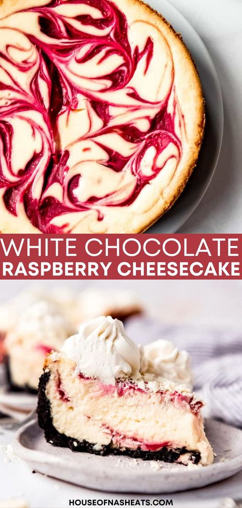 White Chocolate Cheesecake Recipes, Cheesecake Factory Copycat, Raspberry Swirl Cheesecake, Best White Chocolate, White Chocolate Raspberry Cheesecake, Chocolate Raspberry Cheesecake, Swirl Cheesecake, Spring Dessert, Chocolate Cheesecake Recipes