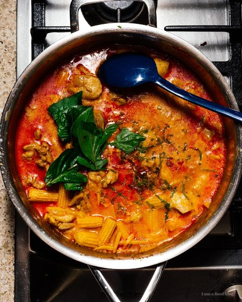 Thai Red Curry Chicken with Bamboo Shoots Recipe · i am a food blog i am a food blog Bamboo Shoots Recipe, Veggie List, Easy Thai Red Curry, Bamboo Recipe, Thai Red Curry Chicken, Asian Curry, Thick Noodles, Noodles Vegetables, Eat Thai