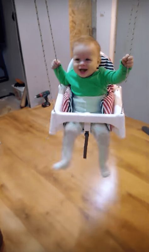 Make a toddler swing from a high chair. A reversible hack. Ikea Rocking Chair Nursery, Diy Tripp Trapp Chair, Ikea Hjälpa, Diy Ikea Highchair Footrest, Beach Chairs Diy, Ikea Picture Frame, Ikea High Chair, Cute Desk Chair, Oversized Chair Living Room