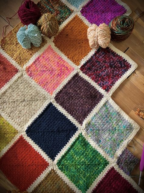 Scrappy Squares blanket out now… Scrap Yarn Blanket, Squares Blanket, Tassels Tutorials, Scrap Crochet, Scrap Yarn Crochet, Yarn Blanket, Memory Blanket, How To Make Tassels, Linen Stitch