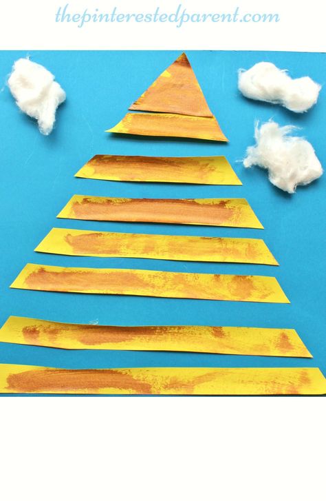 Egyptian pyramid craft for kids - preschooler arts & craft activities - Egypt. Pyramid Craft For Kids, Egyptian Crafts For Kids, Egyptian Pyramid Project, Egyptian Art For Kids, Pyramid Craft, 3d Egyptian Pyramid Project, Elementary Egyptian Art Projects, Build A Pyramid Kids Ancient Egypt, Preschool Travel