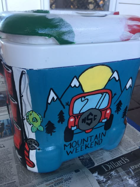 Fraternity Cooler, Tags: mountain weekend, jeep, fish, NCSU, nc state, kappa sigma Frat Mountain Weekend Cooler, Frat Cooler Mountain Weekend, Kappa Sigma Cooler, Coolers Painted, Fiji Cooler, Frat Formal Coolers, Fraternity Flask, Mountain Weekend Cooler, Painted Fraternity Coolers