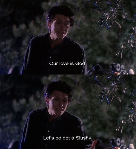 Our love is god. Let's go get a slushy. Heathers--JD favourite quote! Our Love Is God, Jason Dean Heathers, Jd Heathers, Jd And Veronica, Jason Dean, Heathers Movie, Heathers The Musical, Christian Slater, Tv Quotes