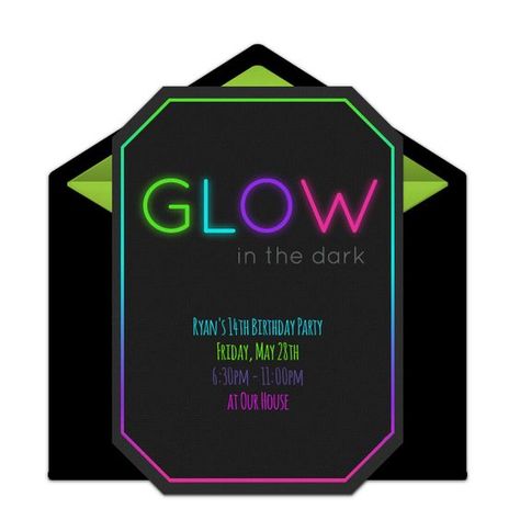 Glow In The Dark Invitations, Dark Invitations, Glow Birthday Party Invitations, Neon Party Invitations, Glow In The Dark Birthday, Online Birthday Invitations, Dark Birthday, Glow In Dark Party, Neon Birthday Party