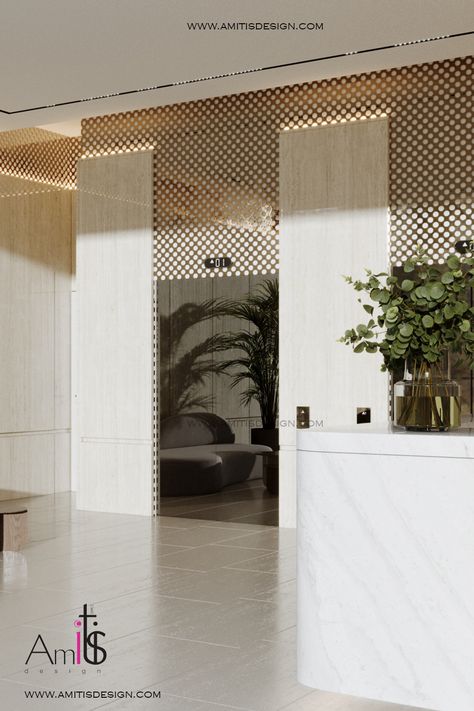 A luxury office building lobby hall in Dubai, elegantly designed by Amitis Design, exudes sophistication and modernity. Luxury Office Building, Office Building Lobby, Building Lobby, Evil Eye Art, Interior Design Dubai, Luxury Office, Interior Design Company, Interior Design Companies, Eye Art