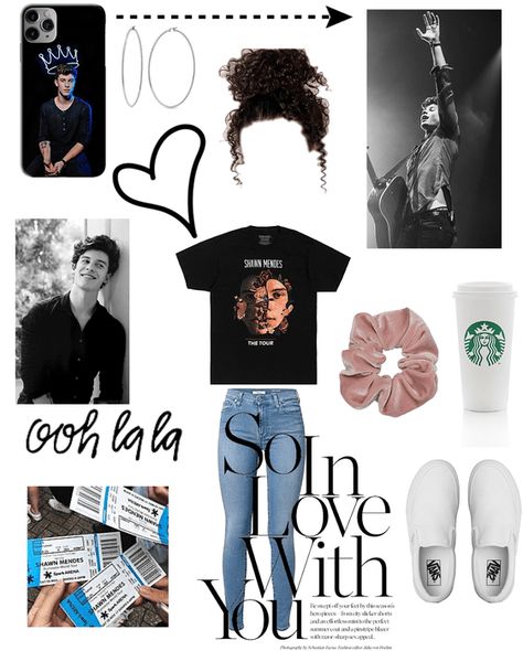 Shawn Mendes Concert Outfit, Men Singers, White Slip On Vans, Shawn Mendes Concert, Curly Bun, Outfits To Wear, Bun Hair, White Slip, Outfit Maker