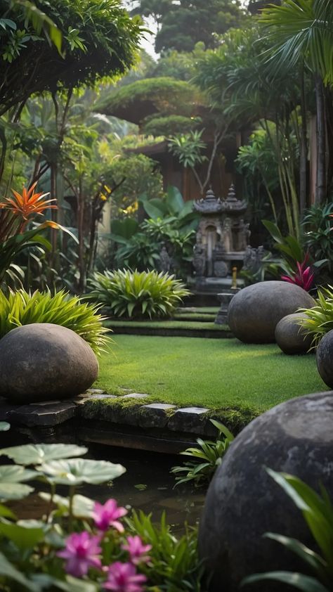 Tropical Garden Water Feature, Sleek Outdoor Furniture, Tropical Landscape Design, Balinese Garden, Balinese Style, Tropical Garden Design, Garden Water Feature, Outdoor Sanctuary, Tropical Landscape