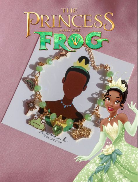 #disney #princessandthefrog #tiana #jewelry #bracelet 💚 Barbie Jewerly, Princess Tiana Birthday Party, Tiana Birthday Party, Disney Princess Jewelry, Disney Candles, Tiana Disney, Tiana And Naveen, Graduation Cap Decoration Diy, Cute Promise Rings