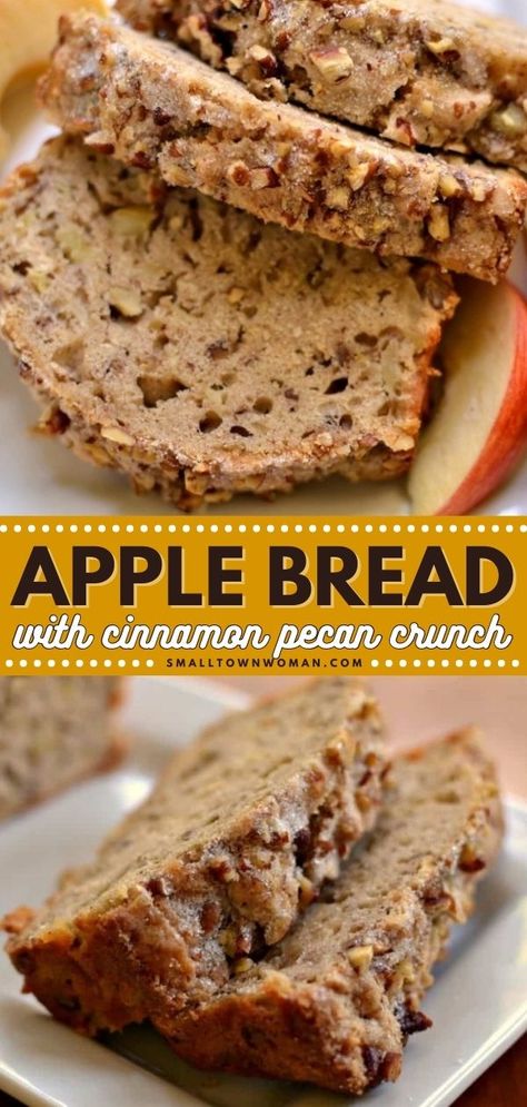 APPLE BREAD WITH CINNAMON PECAN CRUNCH Pecan Extract Recipe, Quick Sweet Bread, Pecan Crunch, Fall Baking Recipes, Apple Bread, Fall Recipe, Fall Breakfast, Bread Recipes Sweet, Sweet Bread