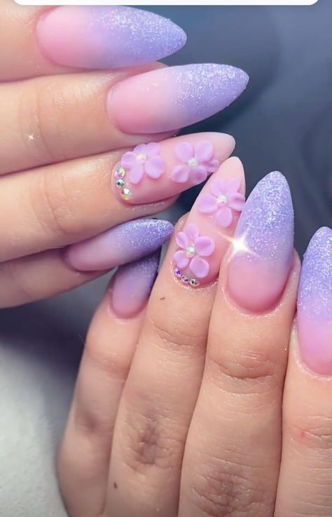 Dreamy Purple Nails, Quince Nails Almond, Purple Nails Light, Wisteria Nails, Purple Quince Nails, Almond Nails Purple, Nails Light Purple, Purple Almond Nails, Purple Stiletto Nails