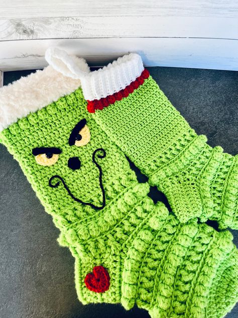 Crochet Grinch Stocking, The Grinch Crochet, Crochet Grinch Stocking Pattern Free, Grinch Stocking, Crochet Grinch Pattern Free, Grinch Stocking Pattern, Crochet Grinch Stocking Pattern, Crochet Grinch Applique, Grinch Crochet Pattern Free