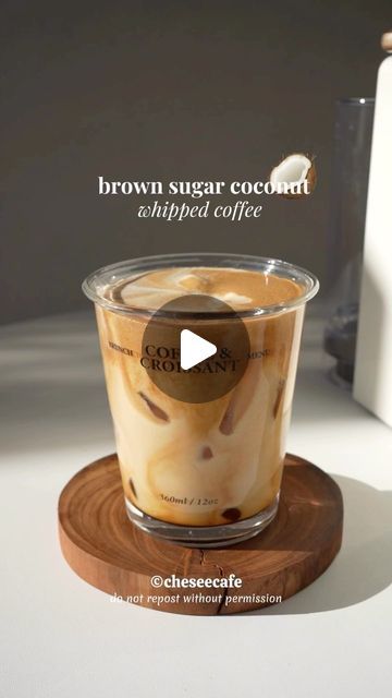 chesee homecafe on Instagram: "brown sugar coconut whipped coffee🥥☕️

recipe :
〰️1,5 tsp instant coffee 
〰️40ml hot water
〰️100-125ml coconut flavored milk 
〰️1-2 tsp brown sugar
〰️ice cubes

more content like this? follow @cheseecafe
have a good day 🤍

#homecafe #homecafeindonesia #홈카페#cafeathome #cafe #coffee #커피 #icedcoffee #latte  #barista #homebarista  #onthetable #fyp #whippedcoffee #brownsugar #coconut #instantcoffee" Coconut Iced Coffee, Coffee Coconut Milk Ice Cream, Coconut Mocha Coffee, Iced Coconut Latte, Coconut Cream Coffee, Flavored Milk, Instant Coffee, Coffee Recipes, Iced Coffee