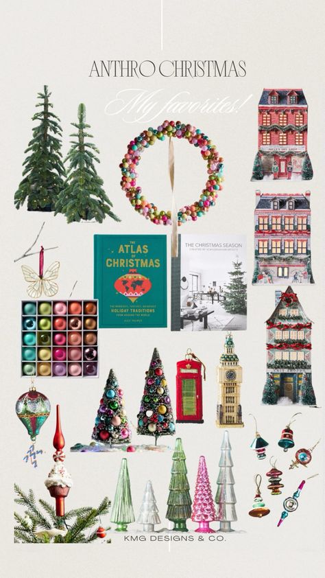 Anthro Christmas Display, Anthropologie Christmas Tree Ideas, Anthropology Christmas Aesthetic, Christmas Decor Mood Board, Anthropology Christmas Decor, Anthropology Christmas Tree, Anthropologie Christmas Aesthetic, Anthro Inspired Christmas, Anthropology Christmas