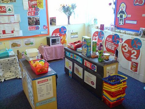 P240309_08.38[02] | FS2 Role Play: Supermarket | Tishylishy | Flickr Role Play Areas Eyfs, Play Supermarket, Role Play Shop, Reception Classroom, Role Play Areas, School Kids Crafts, Classroom Layout, Play Shop, Indoor Play