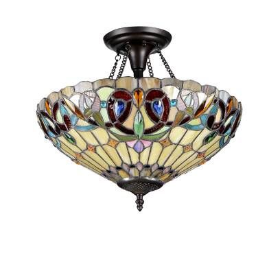 Astoria Grand Laurie 2 - Light 16'' Unique/Statement Geometric Semi Flush Mount & Reviews | Wayfair Entry Statement, Stained Glass Chandelier, Semi Flush Ceiling Lights, Victorian Design, Light Fixtures Flush Mount, Ceiling Light Fixture, Front Entry, Tiffany Style, Decorative Elements