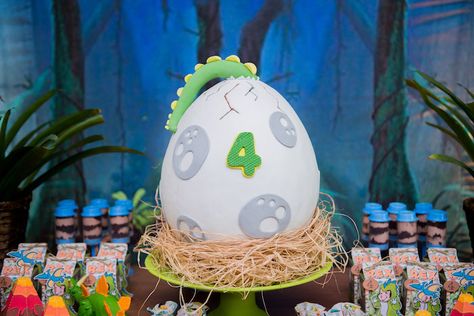 Dinosaur Egg Cake from a Dinosaur Birthday Party via Kara's Party Ideas | KarasPartyIdeas.com (4) Dinosaur Egg Cake, Dinosaur Birthday Party Ideas, Dinosaur Birthday Cakes, Dinosaur Egg, Dino Birthday Party, Birthday Party Ideas For Kids, Egg Cake, Dinosaur Eggs, Dinosaur Cake