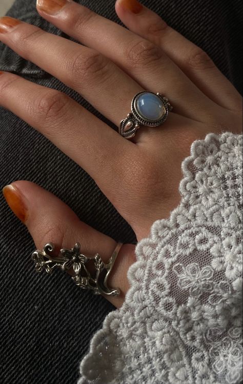 (my image) #ring #rings #jewellery Rings Witch Aesthetic, Whimsigoth Rings, Ouat Ruby, Villains Aesthetic, Witchy Rings, Wedding Scroll, Witch Accessories, Witch Rings, How To Wear Rings