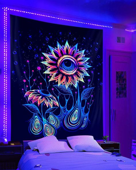 PRICES MAY VARY. Brighten Up Your Space: ADDWel blacklight tapestry adds a vibrant and glowing touch to any room. ADDWel tapestry is printed with a UV-reactive ink that creates a neon-like effect under blacklight. Perfect for parties, raves, and other events that require a fun and unique atmosphere High-Quality Material: Made from 100% polyester, ADDWel tapestry is durable, lightweight, and easy to clean. It can be washed and ironed at low temperatures without losing its colors. The fabric is al Blacklight Decor, Blacklight Painting, Living Room Backdrop, Black Light Room, Sunflower Tapestry, Yoga Meditation Space, Room Backdrop, Blacklight Tapestry, Small Tapestry