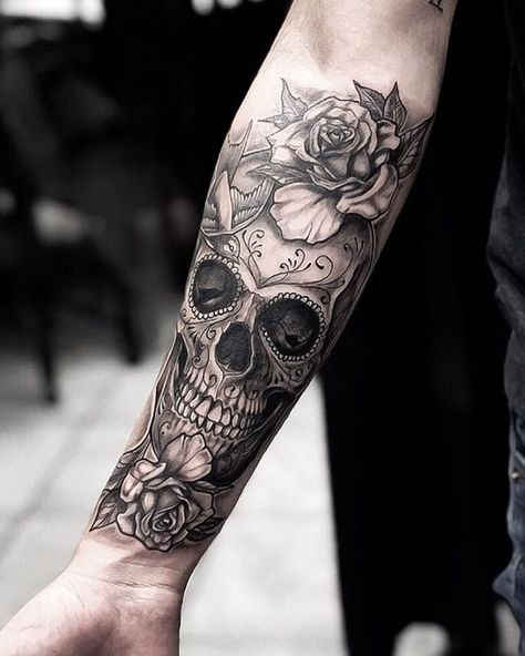 Badass Sleeve Tattoos, Mexican Skull Tattoos, Small Skull Tattoo, Skull Tattoo Flowers, Skull Rose Tattoos, Catrina Tattoo, Skull Sleeve Tattoos, Skull Sleeve, Tattoo Trend