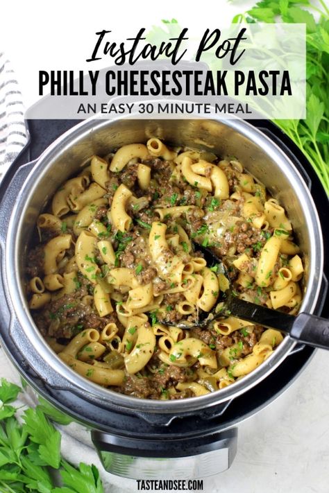 Philly Cheesesteak Pasta, Cheesesteak Pasta, Beef Recipe Instant Pot, Instant Pot Pasta Recipe, Creamy Pasta Dishes, Best Instant Pot Recipe, Philly Cheesesteak, Ground Beef Recipes For Dinner, Cheesy Recipes