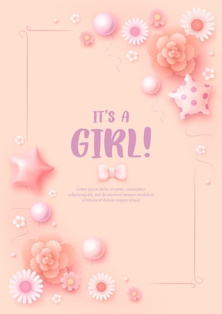 Vector baby shower invitation for baby g... | Premium Vector #Freepik #vector #baby-girl-announcement #baby-announcement #birth-announcement #baby-shower-girl Shower Cartoon, Its A Girl Announcement, Baby Flower, Baby G, Baby Shower Invites For Girl, Girl Shower, Baby Shower Invitation, Vector Photo