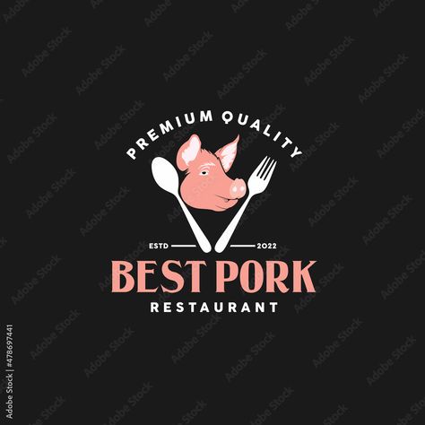 Pork Logo Design, Pig Head, Icon Design Inspiration, Diy Wig, Beer Logo, Restaurant Logo, Logo Restaurant, Outdoor Areas, Adobe Stock