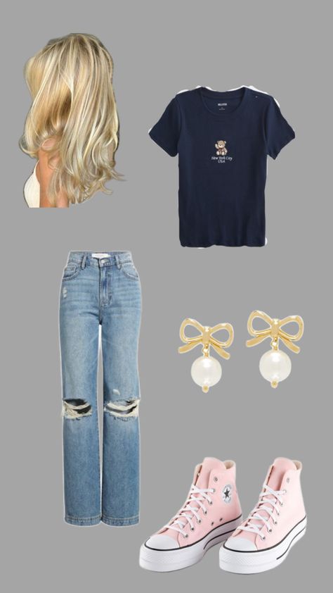 summer outfit, spring outfit, fall outfit, baby tee, clean girl aesthetic, vanilla girl, pink converse Pink Converse Outfit, Aesthetic Vanilla Girl, Converse Outfit, Back To School Outfit, Pink Converse, Clean Girl Aesthetic, Vanilla Girl, Outfits With Converse, Outfit Fall