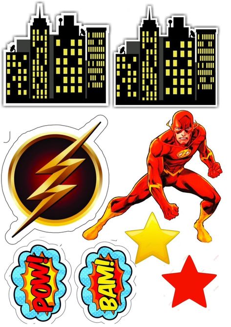 Flash Cake Topper Printable, Flash Superhero Cake, Flash Cake Topper, Flash Birthday Cake, Boys Bday Cakes, Flash Cake, Superhero Cake Toppers, Flash Superhero, Cupcake Toppers Free