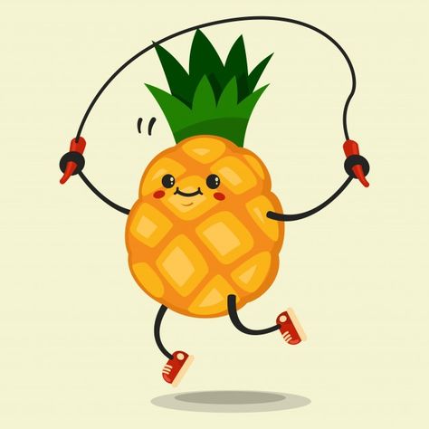 Pineapple Cartoon Cute, Cute Food Pictures, Pineapple Character, Pineapple Cartoon, Healthy And Fitness, Happy Drawings, Fitness Illustration, Pineapple Drawing, Dragon Fruit Smoothie