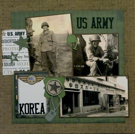 Military Scrapbook Layouts, Letter Scrapbook, Heritage Scrapbooking Layouts, Military Scrapbook, Ancestry Scrapbooking, Heritage Scrapbook Pages, Family Scrapbook Layouts, Army Crafts, Genealogy Scrapbooking