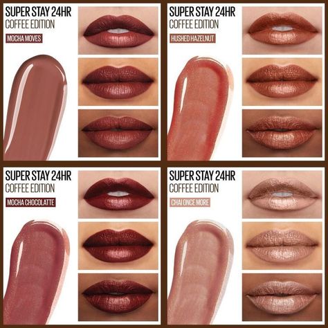 Get To Know The New Maybelline SuperStay 24 2-Step Liquid Lipstick Coffee Edition - BeautyVelle | Makeup News Tattoo Dark Skin, Superstay Maybelline, Tattoo Dark, Maybelline Lipstick, Maybelline Color Tattoo, Lipstick For Dark Skin, Maybelline Superstay, Perfect Lipstick, Beautiful Lipstick